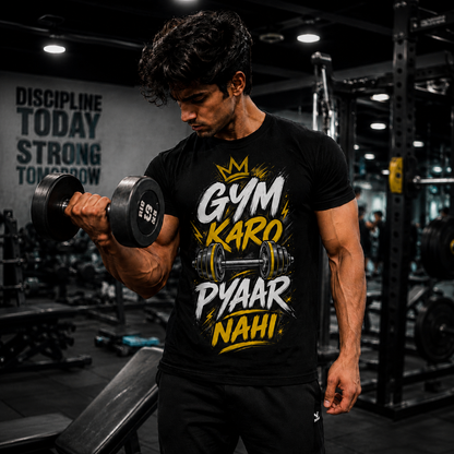 Gym Karo, Pyaar Nahin – Motivational Gym T-Shirt