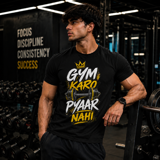 Gym Karo, Pyaar Nahin – Motivational Gym T-Shirt